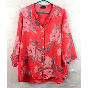 Cherishh Made In Italy sz S/M Linen Blouse salmon pink floral pirnt top 1356